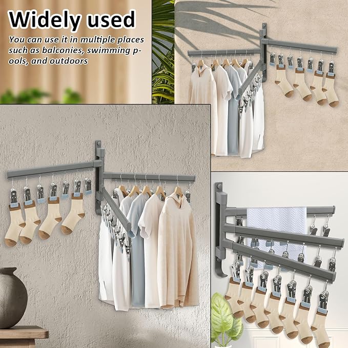 Clothes Drying Rack, Drying Rack, Wall Mounted Rotate Drying Hangers - Image 7