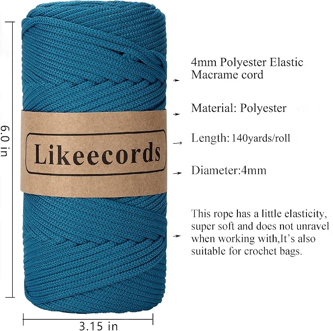 4mm Polyester Braided Macrame Cord 140Yards /426Feet, Elastic Yarn - Image 2