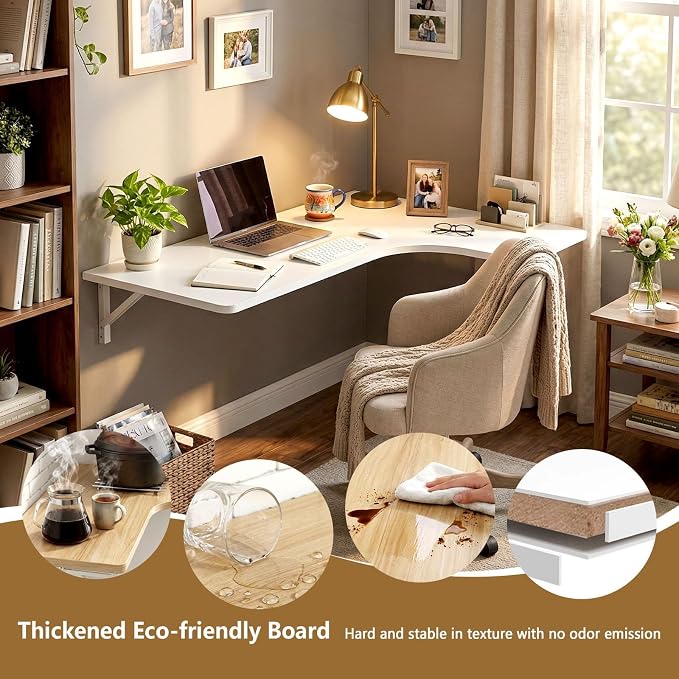 Wall Mounted Folding Table L Shaped, Fold Down Floating Desk - Image 3