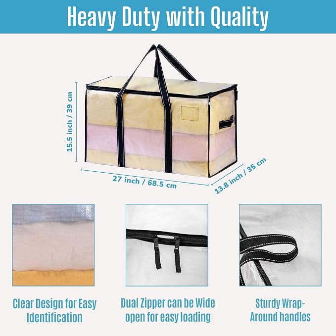 VENO 10 Pack Clear Storage Moving Bags, Heavy Duty Storage Bins - Image 2