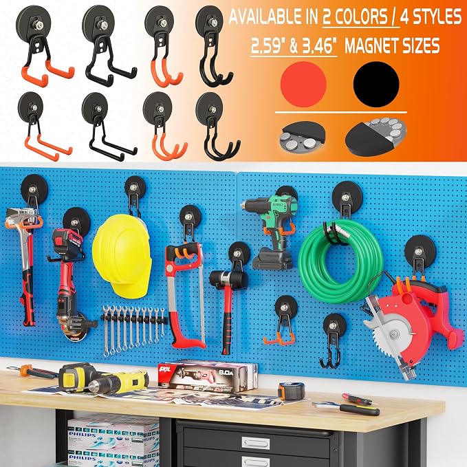 ULIBERMAGNET New Upgraded Garage Magnetic Hooks, 2 Pack Black Heavy Duty Large - Image 9