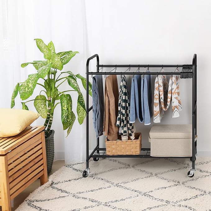 OYEAL Pants Trolley Rolling Pants Hangers Black Pants Rack Stand - Image 7