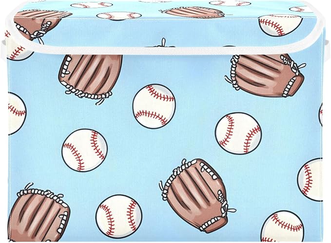 Storage Bin with Lid Baseball Gloves Pattern Storage Box Basket Large - Image 2