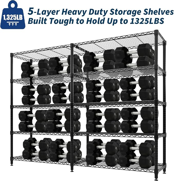 5-Tier Heavy Duty Metal Shelving Unit, Adjustable Height & Feet, Sturdy - Image 5