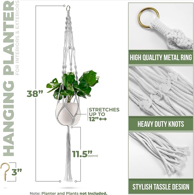 Sorbus Macrame Plant Hanger Indoor Outdoor Hanging Plant Pots Cotton Rope - Image 3