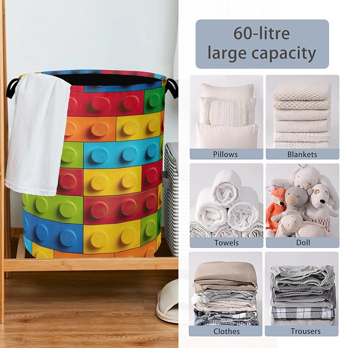 Colorful Building Blocks Laundry Hamper, Dirty Clothes Laundry Basket - Image 6