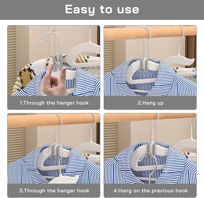 Tinfol Gray 60pc Hanger Connector Hooks and 20pc Hanger Clips, Stackable Space - Image 4