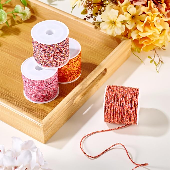 4 Rolls Braided Cotton Cord Orange Red Macrame Thread 1.2 mm Twisted Beading - Image 3