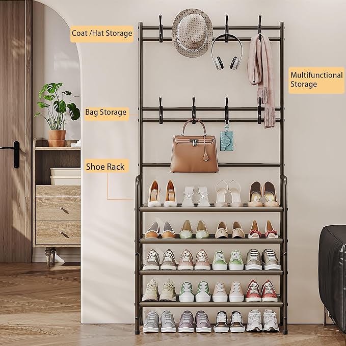 4 Tier Coat and Shoe Rack Entryway Coat Rack - Image 2