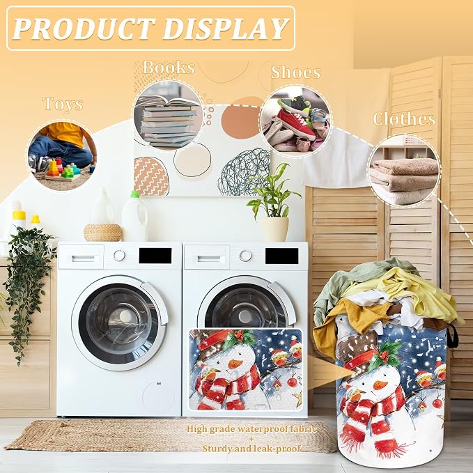 Christmas Laundry Basket, Winter Snowman Laundry Hamper Foldable Waterproof - Image 4