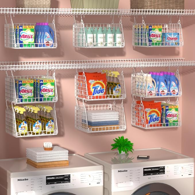 3-Pack Laundry Room Organization and Storage, Hanging Wire Basket - Image 2