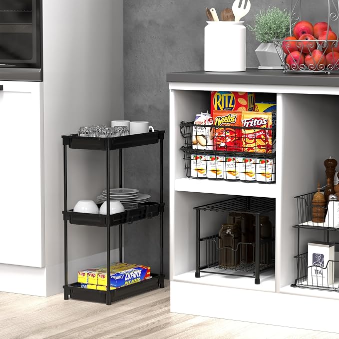 SimpleHouseware Standard 3-Tier Slim Rolling Storage Cart - Image 9