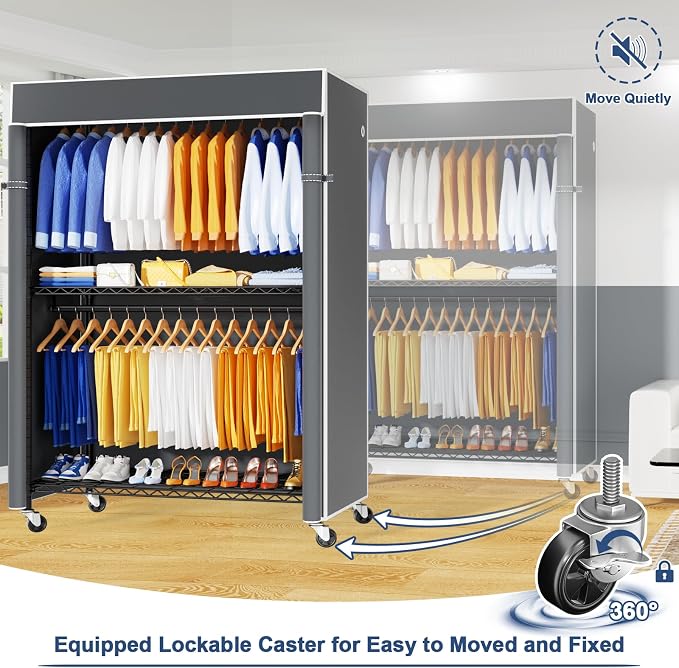 P8C Heavy Duty Clothes Rack（With Extended Width Design） Rolling Clothing Racks - Image 5
