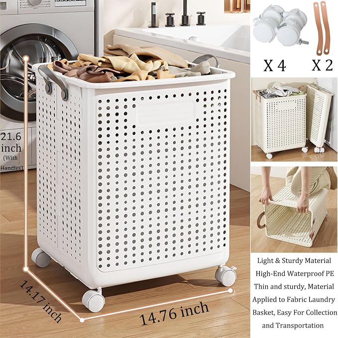 55L Collapsible Large Laundry Hamper, laundry basket plastic, Laundry Basket - Image 5