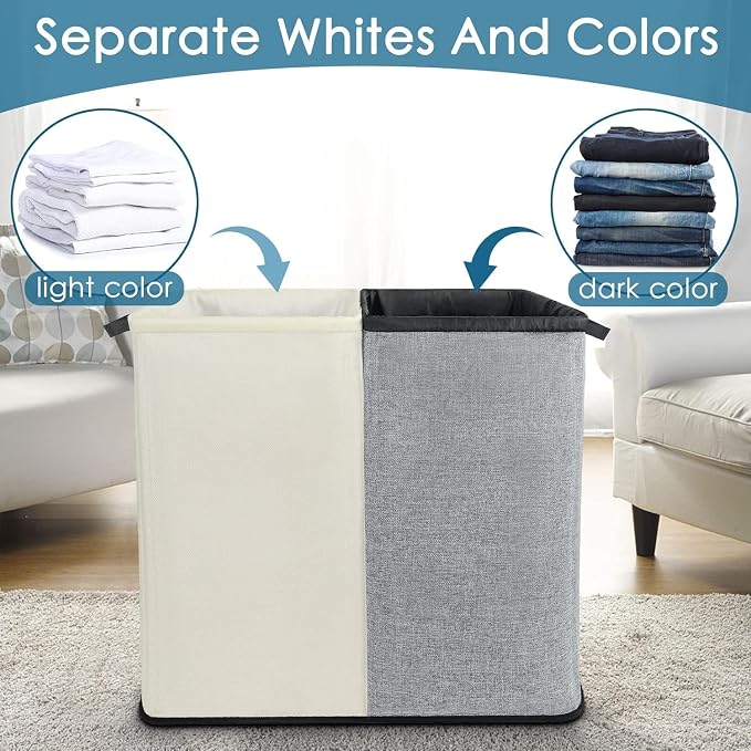 Large Hampers for Laundry 2 Compartment, Double Laundry Hamper 2 section for - Image 3