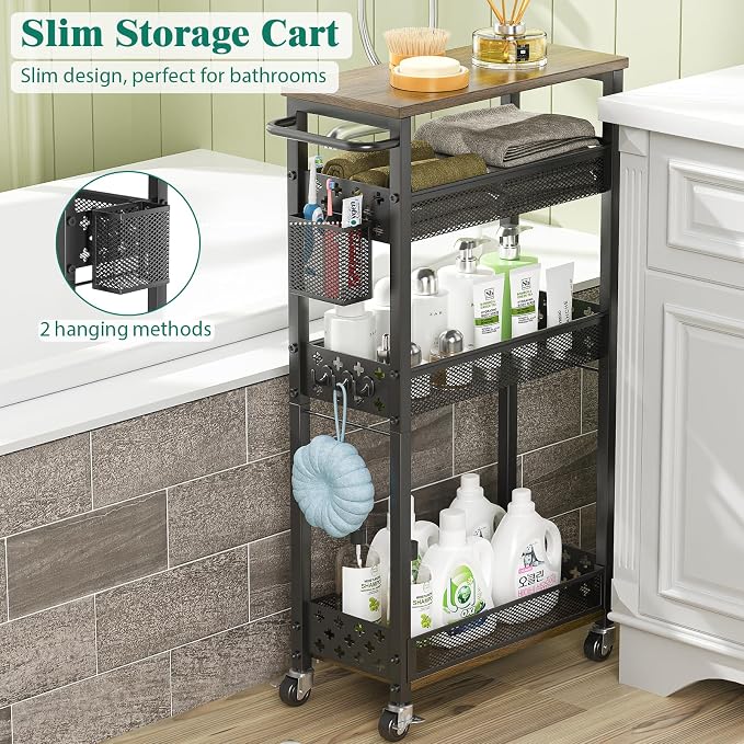 Slim Storage Cart 4 Tier Laundry Cart - Image 2