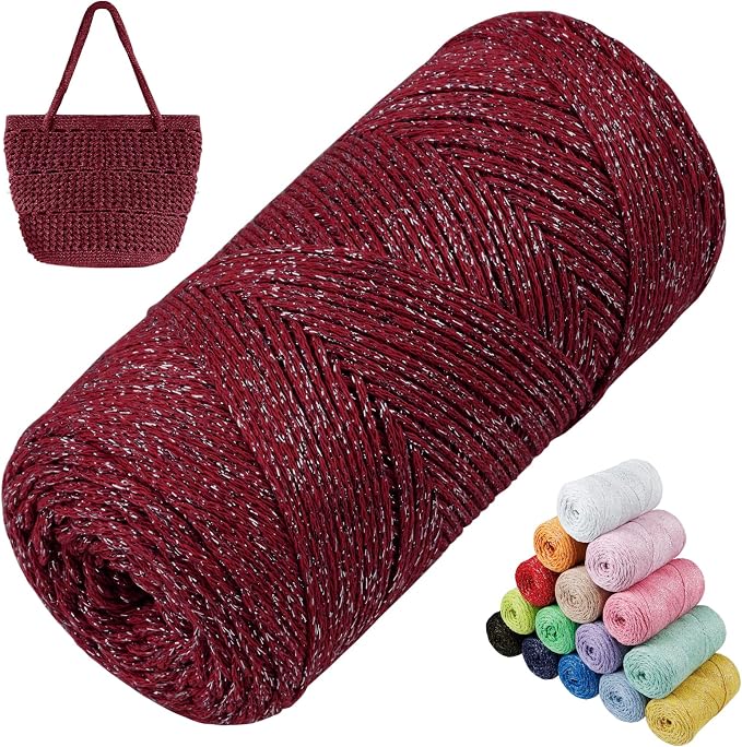 Sparkle Macrame Cord 1.5mm x 306 Yards Cotton Glitter Yarn by LEREATI