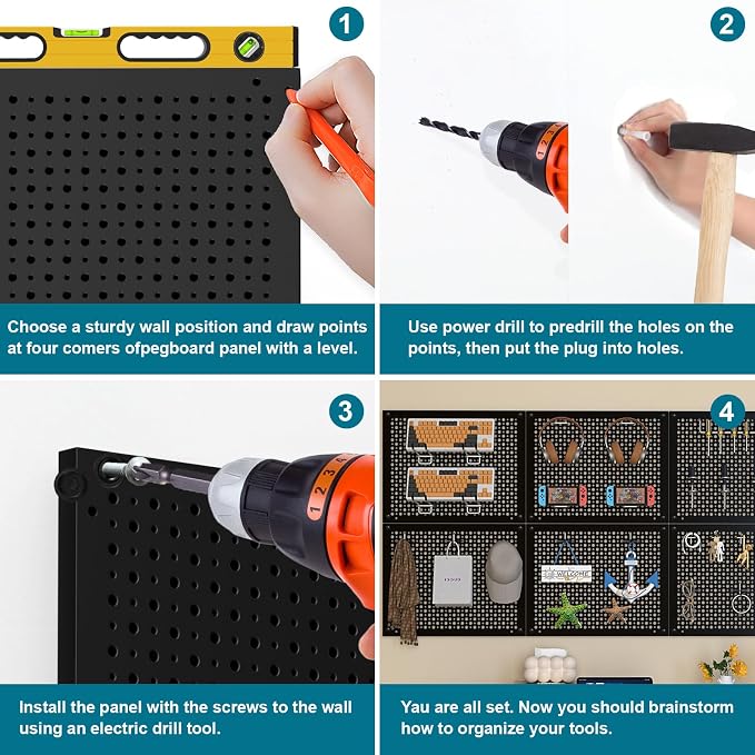 Metal Peg Board Kit with 1/4" Pegboard Accessories, Include 16.5"X13" Peg Board - Image 8