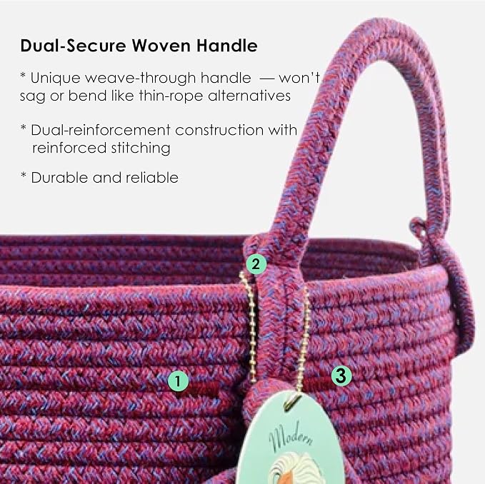 Modern Granny Medium Cotton Rope Laundry Hamper 14x16 Inch Dual Secure Woven - Image 7