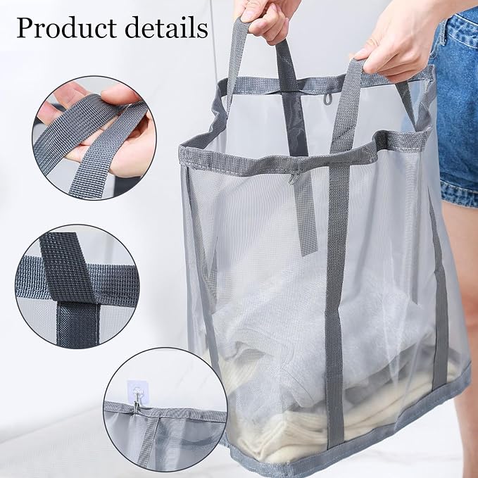 2 pcs Mesh Bag with Handles, Collapsible Laundry Basket, Foldable Laundry Bag - Image 2