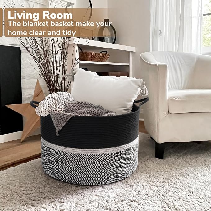 CHICVITA Extra Large Laundry Basket, Woven Rope Blanket Basket - Image 6