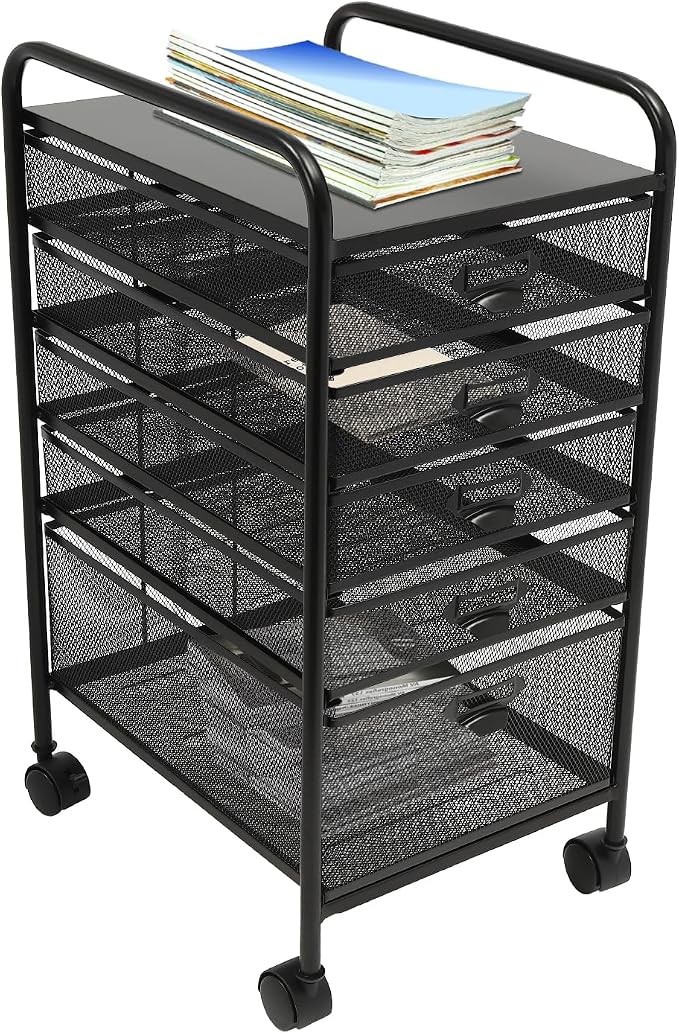 Rolling File Cabinet with 5 Drawers Craft Cart Organizer with Wheels Slim by ZAWAYINE
