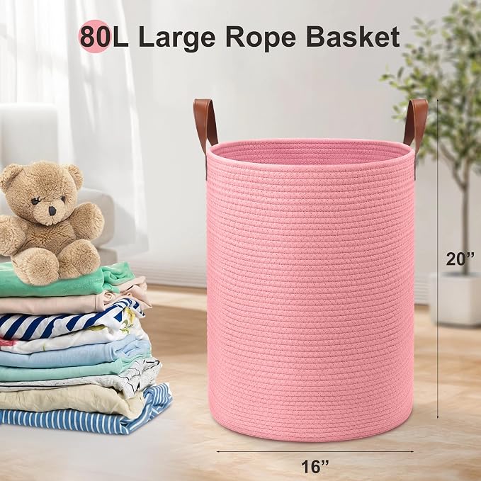 80L Large Rope Basket, Woven Rope Storage Basket - Image 2