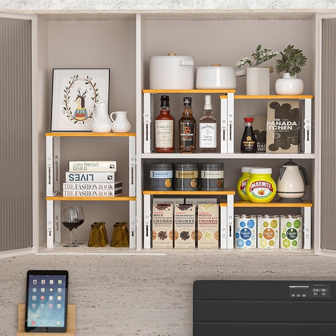 Expandable Kitchen Cabinet Organizer Shelves – Stackable Adjustable Metal and - Image 3