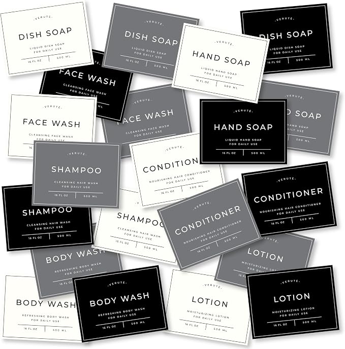 Waterproof Labels for Amber Glass Soap Dispenser and Plastic Bottles by Verute