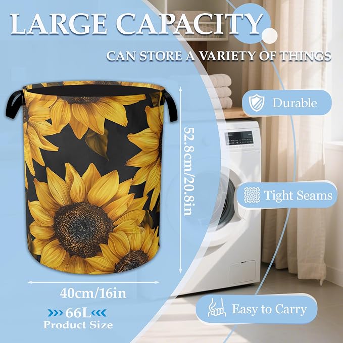 Sunflowers Laundry Basket Collapsible Laundry Hamper Oxford Storage Bin - Image 2