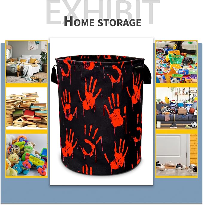 Blood Spatter Hand Print Laundry Basket Blood Drop Pattern Foldable Oxford - Image 5