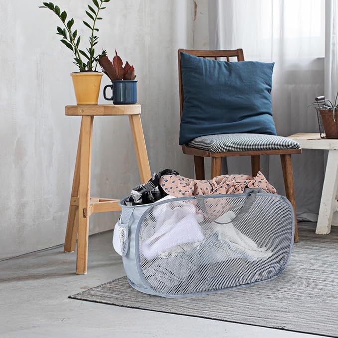4 Piece Popup Mesh Laundry Basket Durable Handles Collapsible Laundry Baskets - Image 7