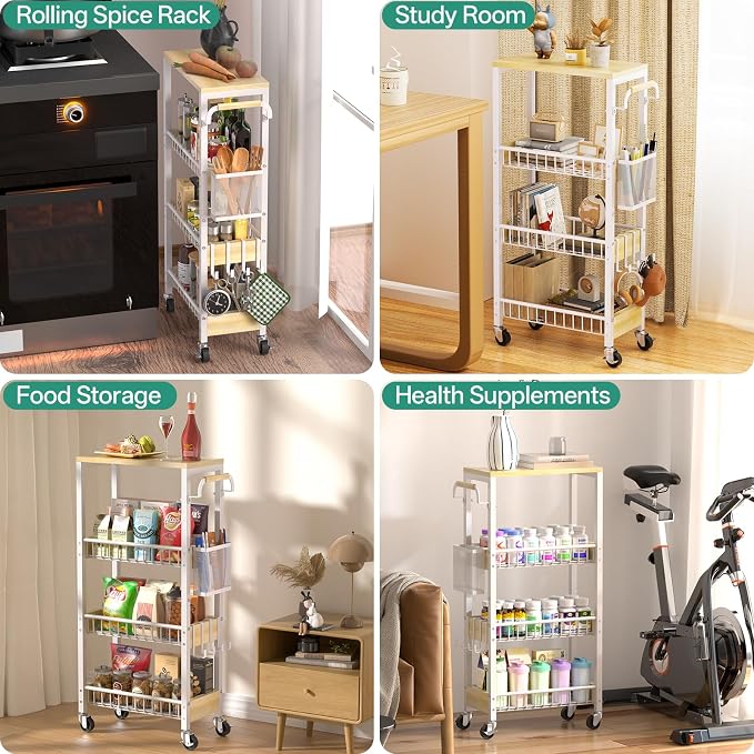 Slim Bathroom Storage Cart, 4 Tier Small Rolling Organizer Cabinet - Image 8