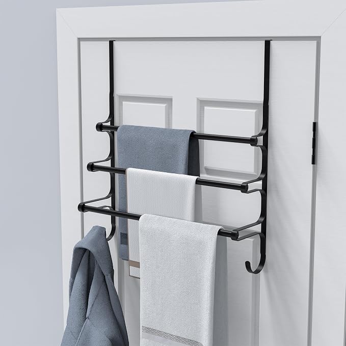 Over The Door Towel Rack, Extendable Triple Towel Storage Holder - Image 7