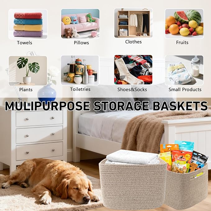 3 Pack Woven Storage Baskets for Shelves, 13.5"×11"×9.5"Organizing Bins - Image 5