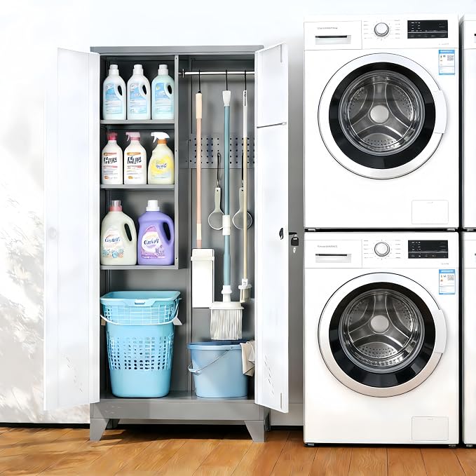 Broom Closet Storage Cabinet, Metal Garage Storage Cabinet - Image 3