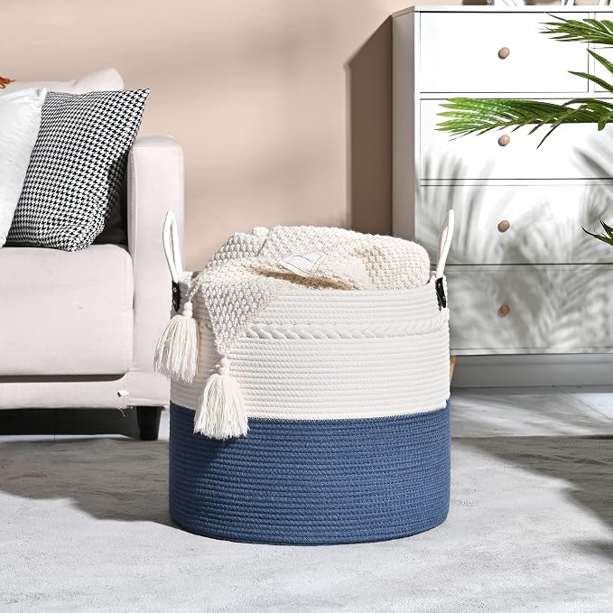 KAKAMAY Large Blanket Basket, Woven Baby Laundry Hamper - Image 5
