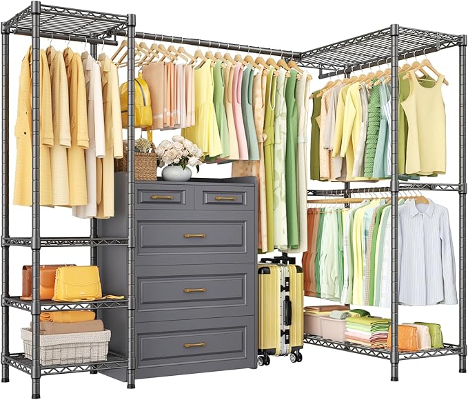 E10L L-Shaped Clothes Rack for Corner（With Expandable Hanger Rod）Heavy Duty by UlifHome