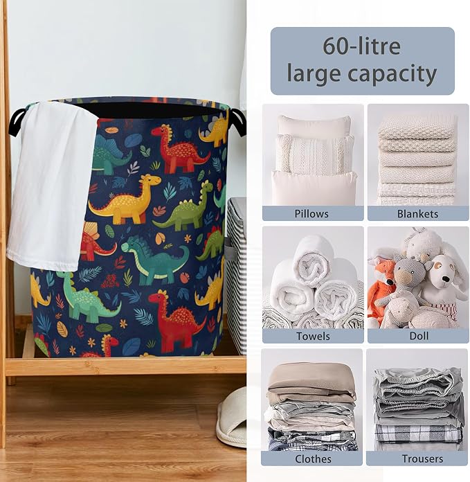 Cute Dinosaur Laundry Hamper, Fern Plants Dirty Clothes Laundry Basket - Image 6
