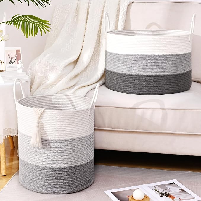 Laundry Hamper for Organizing, 52L Tall Laundry Baskets, Cotton Rope Woven - Image 4