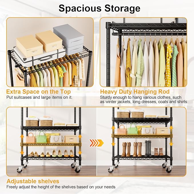 P9 Rolling Clothes Rack Heavy Duty, Clothing Racks - Image 7