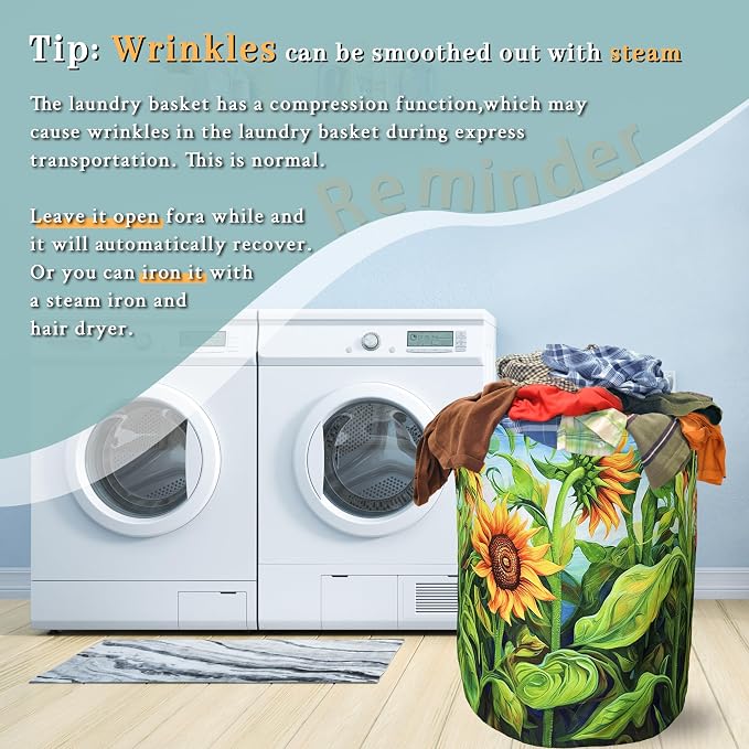 Watercolor Sunflowers Laundry Basket Foldable - Image 7