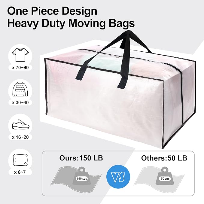 6 Pack Heavy Duty Extra Large Moving Bags W/Backpack Straps - Image 5