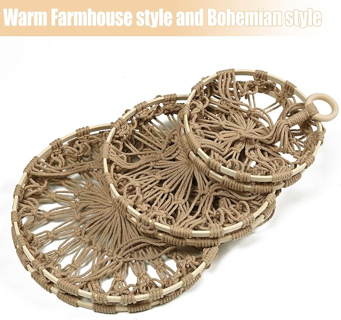3 Tier Hanging Fruit Baskets for Kitchen, Macrame Plant Hanger Cotton Rope - Image 3
