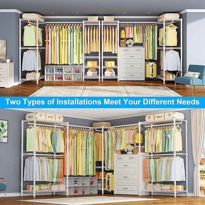 E10L L-Shaped Clothes Rack for Corner（With Expandable Hanger Rod）Heavy Duty - Image 4