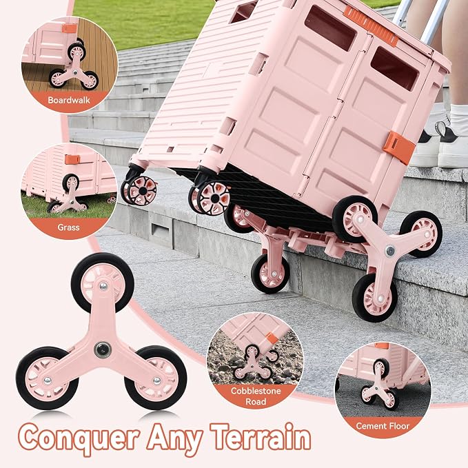 Foldable Utility Cart with Stair Climbing Wheels, Collapsible Rolling Crate - Image 3