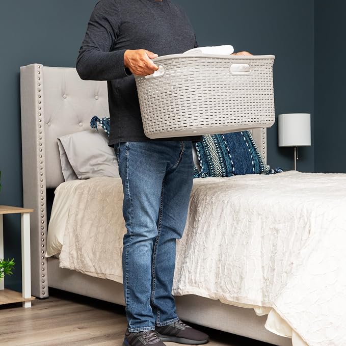 Mind Reader 40L Laundry Basket, Clothes Hamper, Premium Wicker Design - Image 2