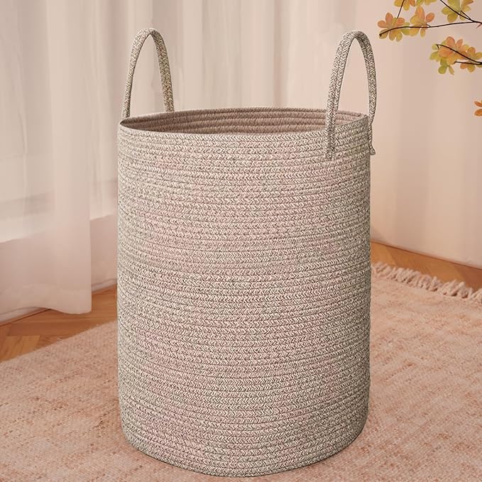Large Woven Laundry Basket Hamper, 100L Cotton Rope Storage Bin by JMvicyroam