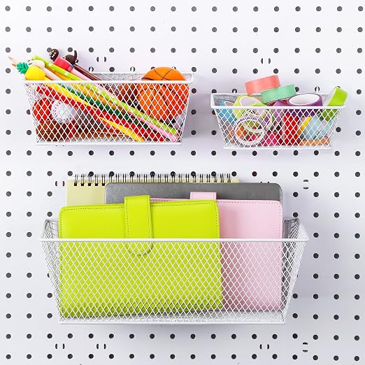 6 Pieces Pegboard Baskets Wall Mount Wire Peg Board Baskets 3 Sizes Pegboard - Image 4