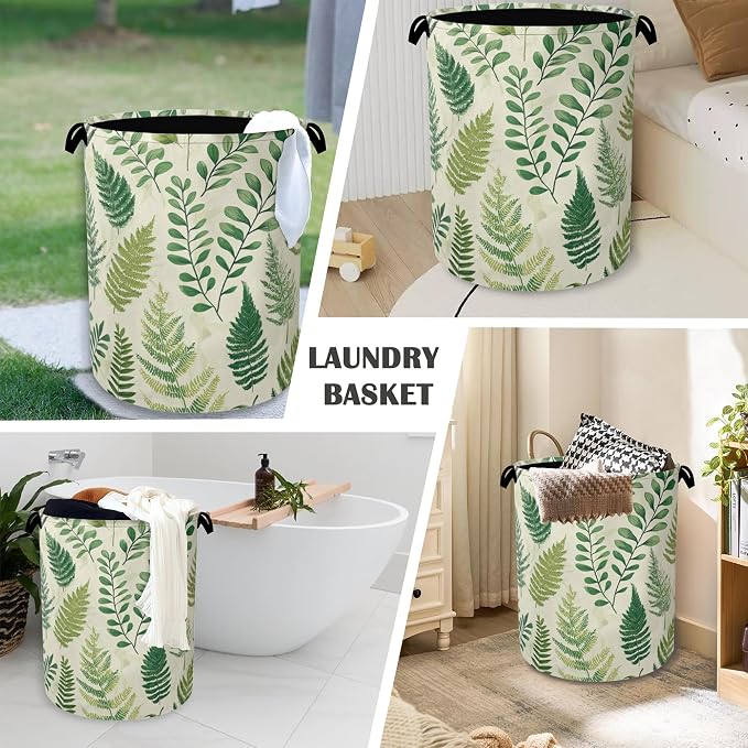 Fern Herbs Laundry Hamper, Botanical Floral Leaf Dirty Clothes Laundry Basket - Image 4